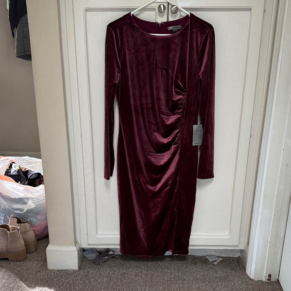 Love Token Deep Red Velvet Long Sleeve Dress